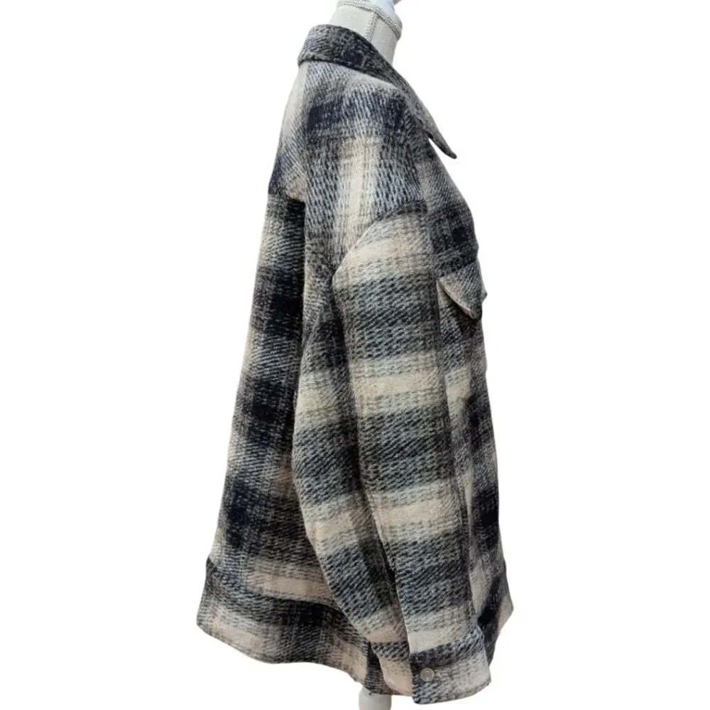 Gap Women's 2XL Wool Relaxed Shirt Jacket in neutral tan plaid